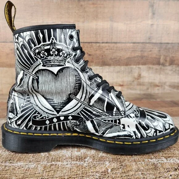 Dr Martens 1460 Egret Playing Card Men's Sz 11 Black White King of Hearts Boots - Picture 6 of 10